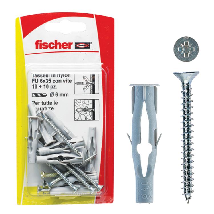 Fischer tasselli nylon fu 10x60 vk con vite codice 502354 fu 10x60 v k confezione da 25 pezzi