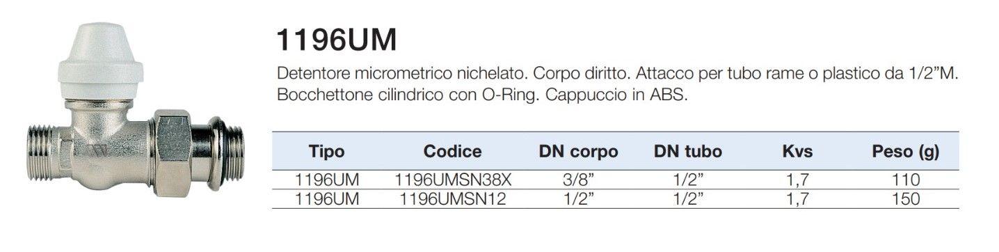 Watts Detentore micrometrico nichelato Corpo diritto Codice 1196UMSN12 DN Corpo 1/2" DN tubo 1/2"