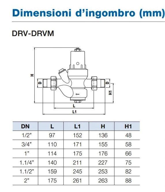 Watts DRV Riduttore di pressione a membrana con sede compensata completo di bocchettoni DN 1" 1/4 MM codice 0501132
