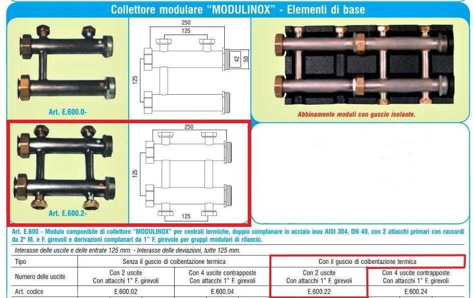 Antares Water Modulinox Modulo componibile in acciaio inox DN 40 con 2 Uscite con attacchi 1" F girevoli con Coibentazione Codice E.600.22