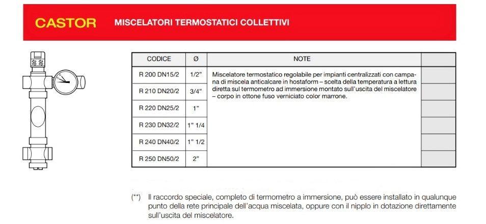 River Castor Miscelatore Termostatico Collettivo diam. 1" 1/2 codice R 240 DN40/2